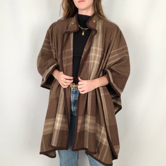 Stunning Vintage Wool Tartan Plaid Oversized Poncho Cape Jacket Coat Cardigan - Picture 11 of 11